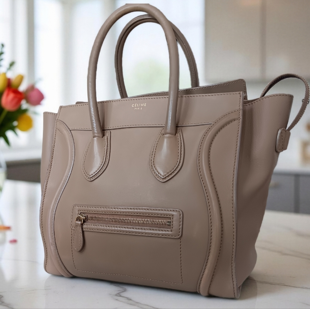 Celine Mini Luggage Tote Taupe Tan Brown Smooth Leather Handbag ✨ - Picture 6 of 16